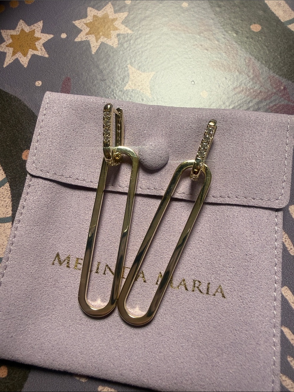 Melinda Maria Gold Paperclip Drop Earrings with Pavé Hugs